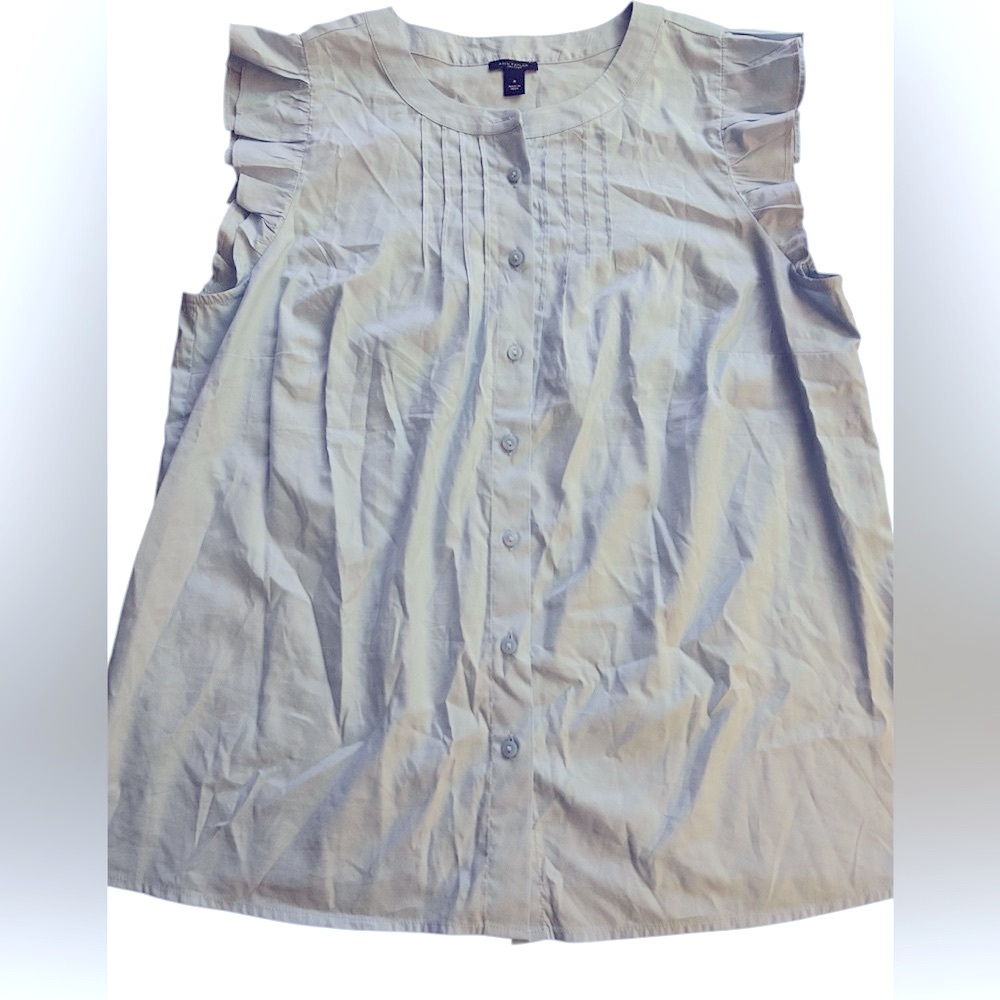 Ann Taylor Baby Blue Pintuck Cotton Sleeveless Ruffled Top.